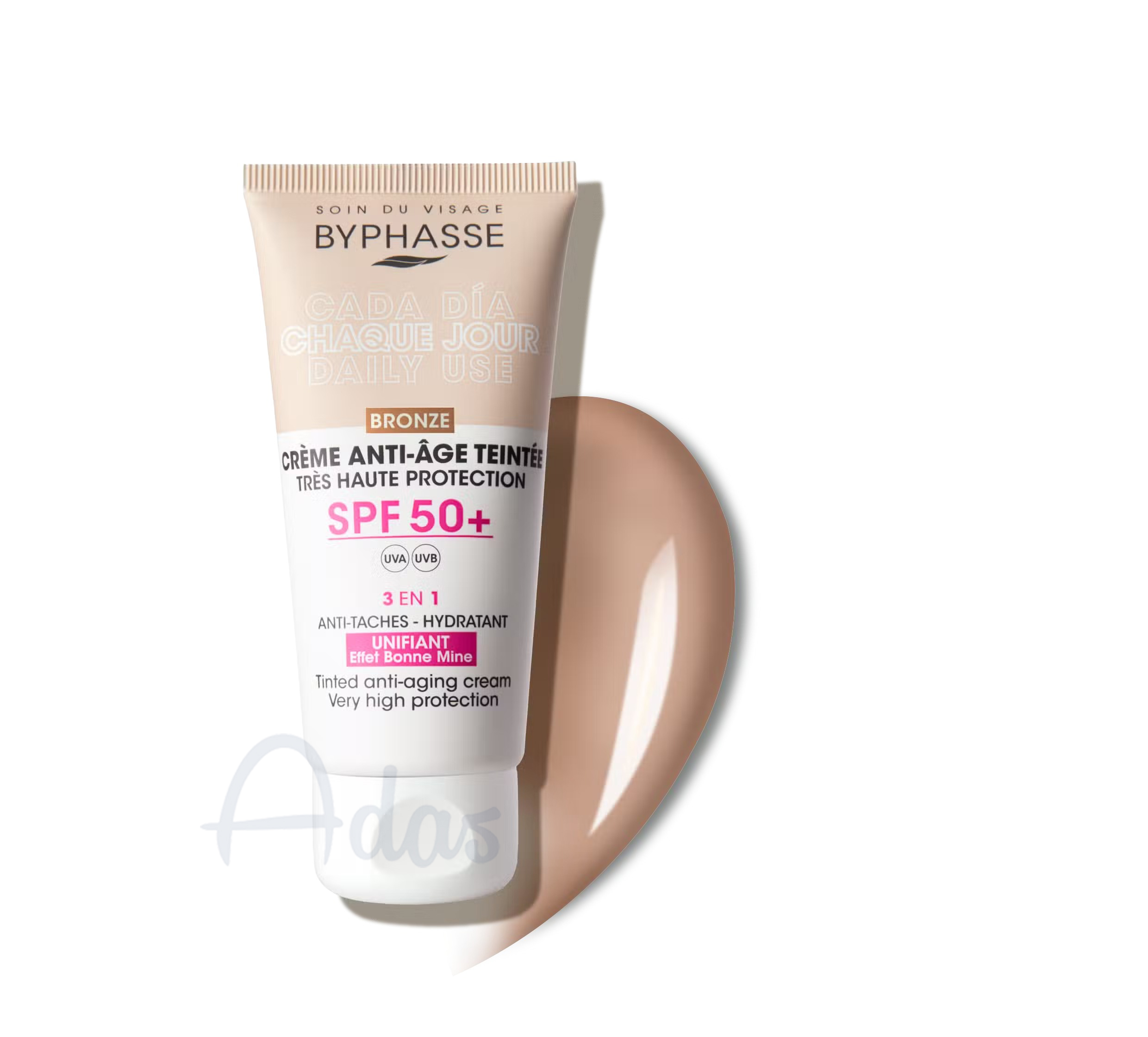 کرم ضدآفتاب و ضدچروک روزانه بایفاس +SPF 50 | کرم رنگی با تناژ برنزه طبیعی BRONZE