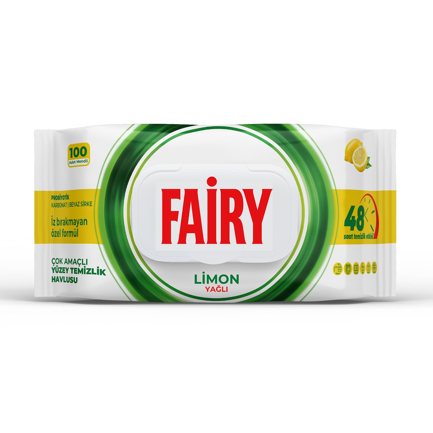 دستمال مرطوب پاک کننده چند منظوره 100 عددی فیری | مدل Limon Yağlı