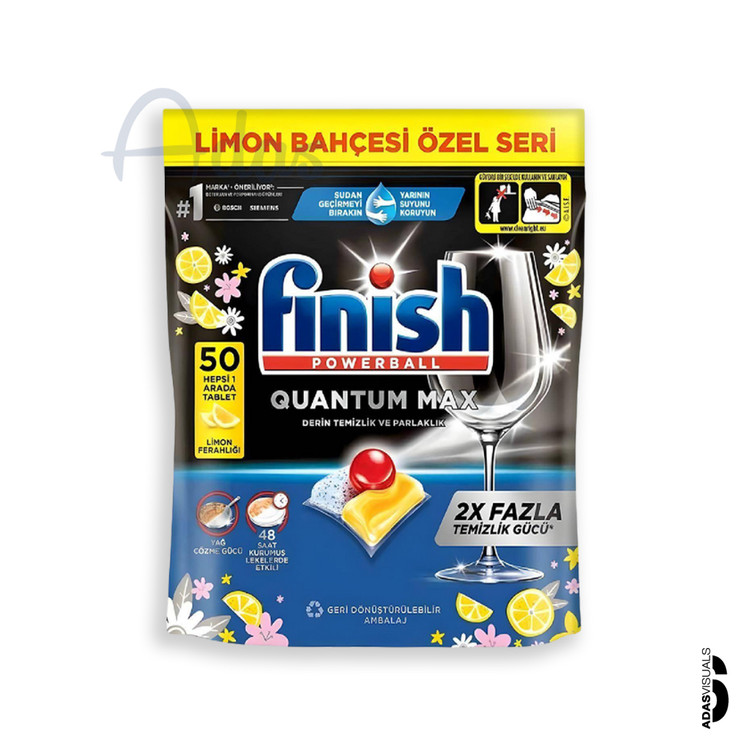 قرص ماشین ظرفشویی 50 عددی سری کوانتوم مکس فینیش با رایحه لیمویی