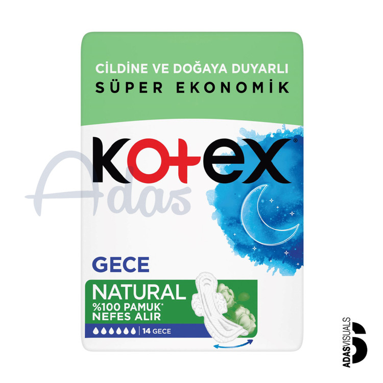 پد بهداشتی بانوان کوتکس مدل Natural Gece | مخصوص شب، بسته 14 عددی
