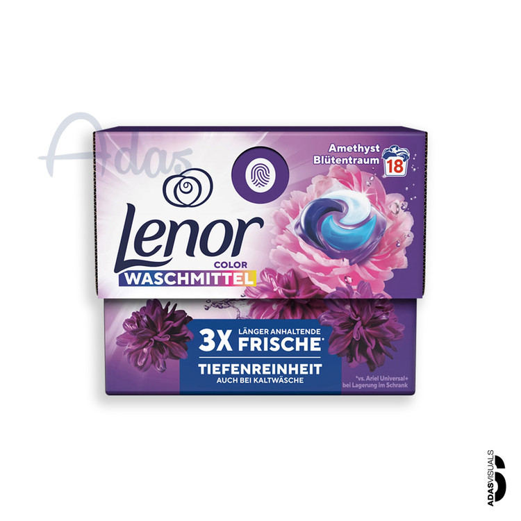 قرص ماشین لباسشویی 18 عددی لنور آلمان | مناسب لباس های رنگی با رایحه گلهای بنفش