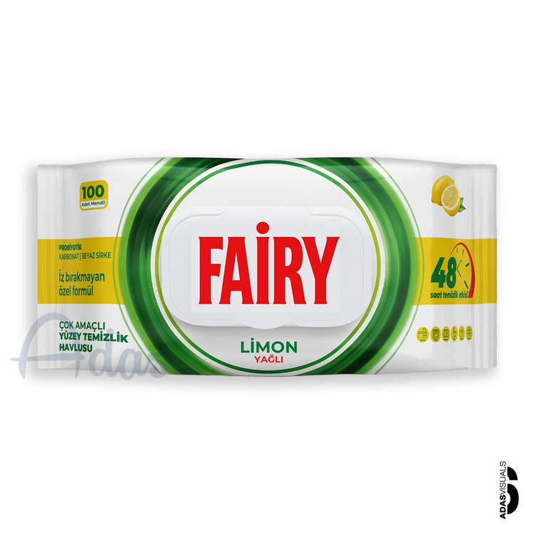 دستمال مرطوب پاک کننده چند منظوره 100 عددی فیری | مدل Limon Yağlı