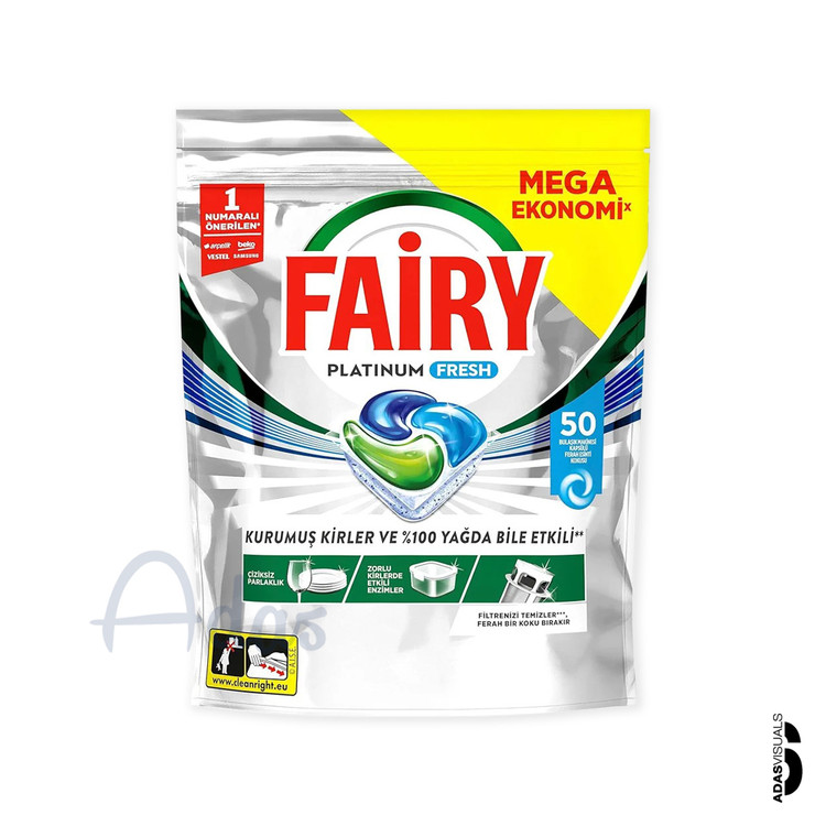 قرص ماشین ظرفشویی 50 عددی Fairy Platinum Fresh | شستشوی قدرتمند و درخشندگی