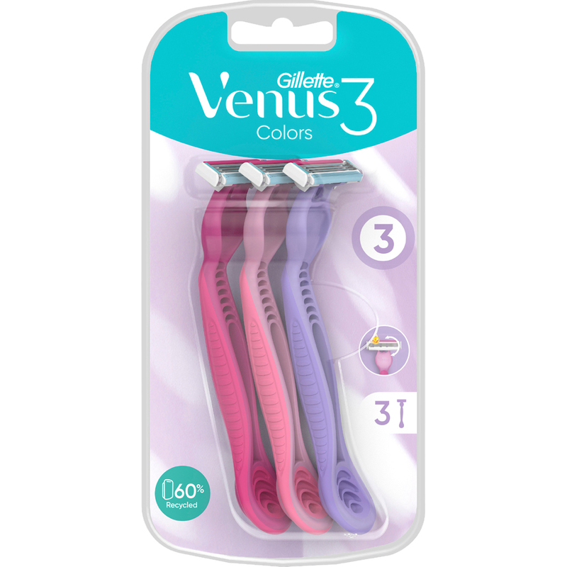 خودتراش زنانه Venus3 ژیلت |  3 تیغه با ۳ رنگ متنوع بسته ۳ عددی